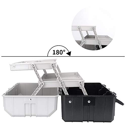 17-Inch Plastic Storage Toolbox, Ganchun 3-Layer Portable Tool Box, Hobby Or Craft Storage Toolbox, Multiplication Tool Organizer For Home Tools, Nails And Pins, Black-Grey #TOP2