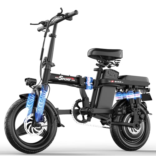 Electric Bike for Adults Teens, 800W/1200W Peak Folding E Bike | 22/25MPH & 30/45 Miles Range, 14" Commuting Ebike with 3-Speed Modes, Portable Electric Mini Bike