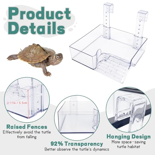Image of PINVNBY Hanging Turtle Basking Platform Adjustable Floating Turtle Dock with Guardrail and Ramp Acrylic Transparent Basking Platform for Aquatic Turtles Tortoise Tank Accessories Decor (Small)