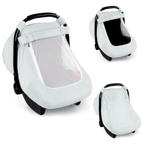 Image of Muslin Car Seat Covers for Babies, Summer Baby Car Seat Cover for Boys Girls with Breathable Window, Lightweight Infant Car Seat Canopy, Gray