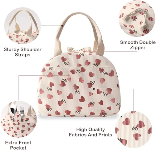 Image of SVH Thermal Lunch Tote Bag for Women & Kids | Reusable Corduroy Insulated Lunch Carrier with Spacious Storage, Front Pocket & Zipper for Daily Use (Corduroy Flower)