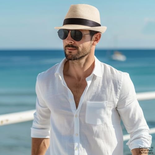 Image of LADYBRO Straw Trilby Fedora Hat for Men Women 1920s Wool Felt Panama 7 1 /4