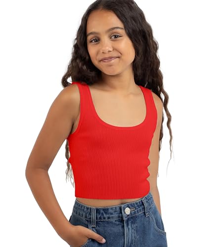 Image of KYDA KIDS Girl's Casual Sleeveless Solid Cotton Rib Knitted Square Neck Crop Tank Top for Girls