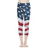 Belidome Stars Stripes USA Flag Capri Leggings for Women Sports Workout Elastic Fourth Fourth of Jul
