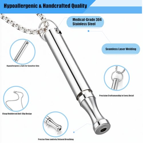 2Pcs Breathing Necklace for Anxiety & Stress Relief, Mindfulness & Quit Smoking Aid, Stainless Steel Breathe Necklace for Adults Teens Women Men2