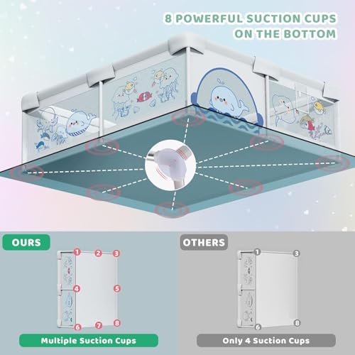 Image of Playpen for Baby up to 5 Years Playards with Pit Balls and Anti-Fall Grasp Rings, Kids Activity Center with Safety Lock (No Mat, Non-Foldable) (150 * 180cm-green)