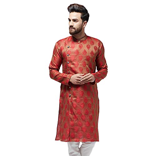 Image of SOJANYA Men's Silk Cotton Regular Fit Printed Regular Kurta