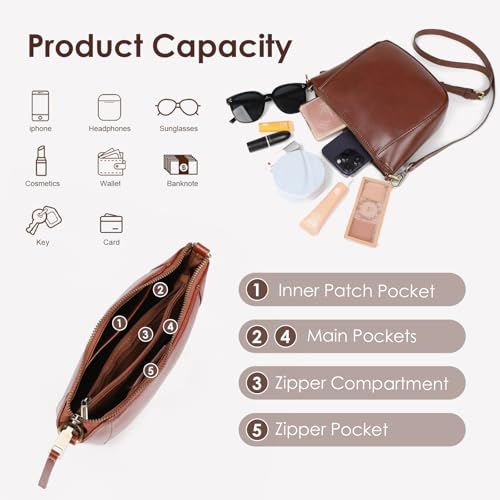 Crossbody Bag for Women, Genuine Leather Purse with Two Adjustable Strap, Small Shoulder Bag3