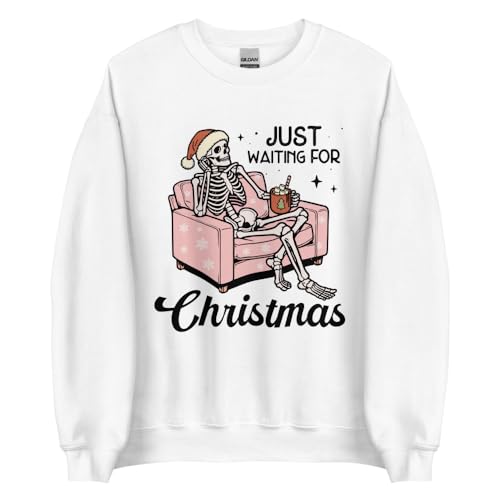 Just Waiting for Christmas Sweater, Funny Christmas Crewneck Jumper, Cozy Cotton Blend, Long Sleeve Sweater