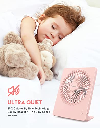Zuvas Desk Fan Battery Operated Fan Rechargeable 180°Tilt Folding Personal Fan Ultra Quiet Small Portable Fan 3 Speed Adjustable Strong Wind Usb Fan For Office Bedroom Home Desktop Camping (Pink) #TOP1