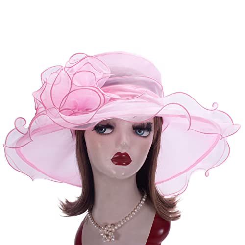 Lawliet Womens Sun Hat Wide Brim Wedding Church Wedding Occasion A002 (Pink) #TOP5