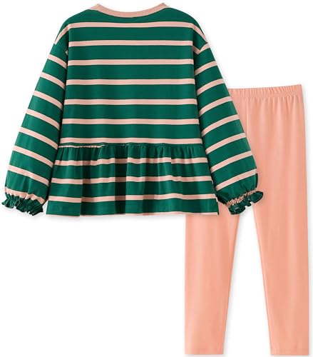 Image of UMELOK Girls Clothing Set 2 Pcs Long Sleeve Ruffle Print Top and Leggings Fall Outfit Size 4-7 Years