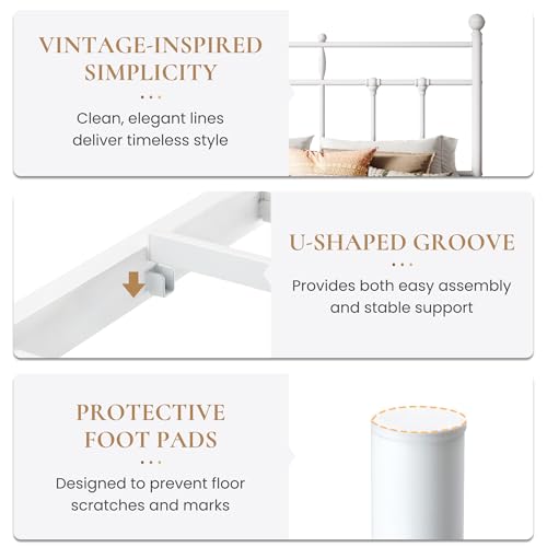 Image of SHA CERLIN Queen Size Metal Platform Bed Frame with Victorian Vintage Headboard /Under Bed Storage /No Box Spring Needed /Easy Assembly /Noise Free /Mattress Foundation /White