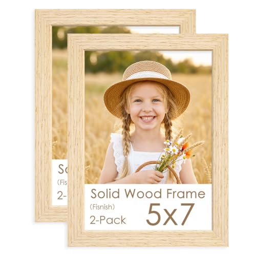 Image of 5x7 Picture Frame Set of 2, Solid Wood Frames, Natural Woodgrain
