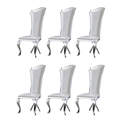 Ssline Modern Luxury Dining Chairs Set Of 6 White Leather Kitchen Dining Room Chair With Silver Mirrored Stainless Steel Legs High-End Upholstered Chairs For Living Room Meeting Room #TOP18