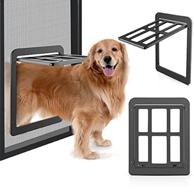 Ownpets Dog Screen Door, Inside Door Flap 28x30.5cm, Lockable Pet Screen Door Magnetic Closure Sturdy Doggie Door for Sliding Screen Door, Window, and Porch
