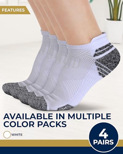 Image of Pembrook Ankle Compression Socks for Women & Men - 4 Pairs | Arch Support Socks for Women | Compression Ankle Socks Men | Running Compression Sock | 4Whi Compression Socks