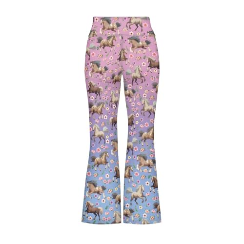 Image of Girls Leggings Floral Print High-Waisted Flared Pants 5-14 Years
