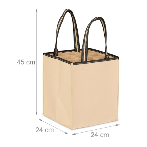 Relaxdays Bottle Carrier, 9 Glasses, Wine, Beer, Collect, Empty Drinks, HxWxD 45x24x24 cm, Felt Tote, Choice of Colour, 45 x 24 x 24 cm - Image 4