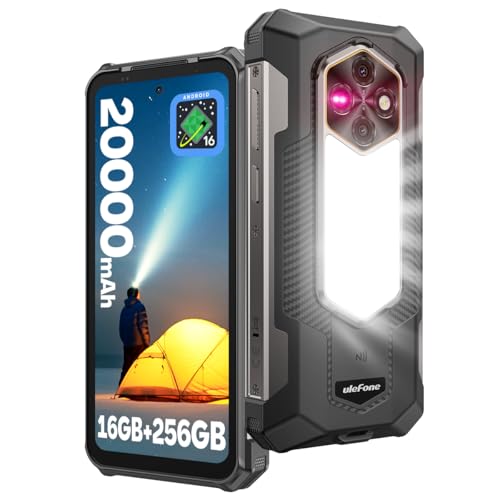 Ulefone Rugking 5 Pro Téléphone Portable Incassable Android 16, 20000mAh AI Smartphone Incassable 16GO+256GO/TF-2To, 1000LM Camping Lampe, 6.78
