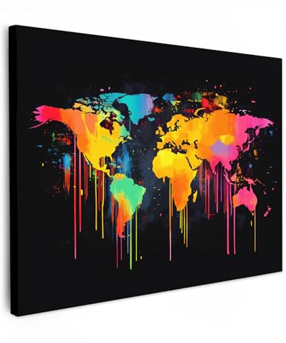 MuchoWow© Cuadros Decoracion Salon Modernos 40x30 cm para Dormitorios Cuadro Decorativos de Salon Lienzos Decorativo Pared Comedor Decoracion Pasillo Mapa del mundo - Colorido - Graffiti