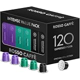 ロッソカフェ 120杯分 目覚めアソート ネスプレッソ マシン用 互換カプセル Rosso Caffe アルミ コーヒーカプセル 「エクストラ ダーク」（「マッチョ」 強さ12、「ジェントルマン」強さ10、「マエストロ」強さ9の3種×40杯分）ネスプレッソ「オリジナル」 マシン対応