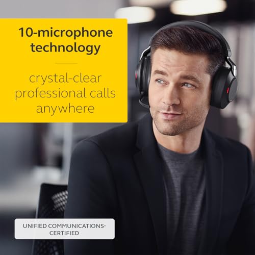Image of Jabra Evolve2 85 380 /390c Wireless PC Headset with Charging Stand - Noise Cancelling UC Certified Stereo Headphones with Long-Lasting Battery - USB-C Bluetooth Adapter - Black