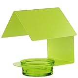 Mosaic Birds Cottage Bird Feeder for Outdoors with Recycled Glass Detachable Bowl and Interior Perch Space, Powder Coated Metal Construction, Red, 3.4 Oz