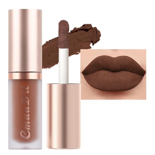 Image of evpct 1Pcs Dark Brown Matte Liquid Lipstick Lip Gloss Glossy Set for Black Women 24 Hour Silky Velvet Lipstick 04#