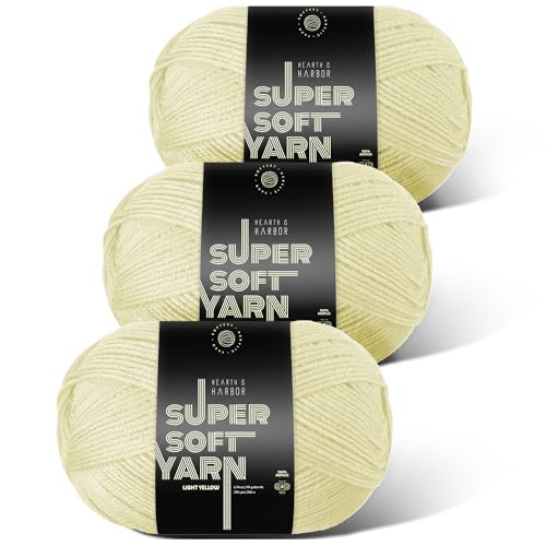 Image of Acrylic Yarn for Crocheting & Knitting - Soft Crochet Yarn for Crocheting, 3 Pack of 370 Yards, Perfect for Crafts & Amigurumi, Medium Worsted Weight 4, Light Yellow