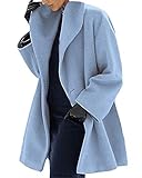 OranDesigne Damen Wollmantel Trenchcoat Jacke Lang Warm Wintermantel Übergangs Jacke Parka mit Reverskragen Blau XX-Large