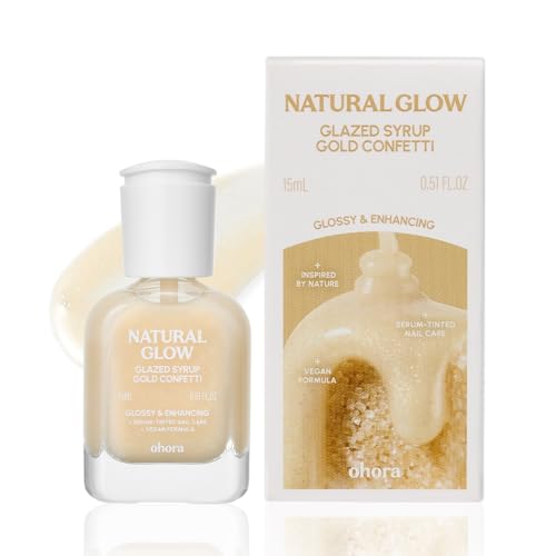 Image of ohora 2-in-1 Sheer Nail Polish & Strengthener - Gold Confetti | Tinted Nail Concealer | Nail Hardener for Weak, Damaged Nails | Nail Care Polish with Glossy Finish | Glazed-Syrup Formula, 15 mL