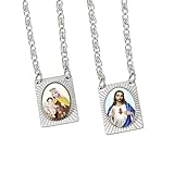 Stainless Steel Squared Scapular with Images of Our Lady of Mount Carmel and Jesus - 15 Inch