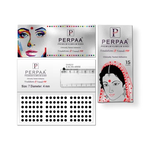Image of PERPAA Premium Velvet Sticker Kumkum Bindi Box of 15 Flaps - Pottu for Women,Ladies, Girls (Size 7, Diameter 4mm, Black)