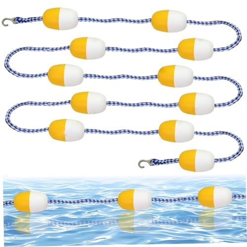 Bouée jaune haute visibilité de 16,4 pieds avec corde flottante et 2 crochets pour piscine