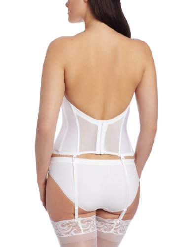 Carnival Women's Low Plunge Backless Satin Corset Bra, White #TOP1
