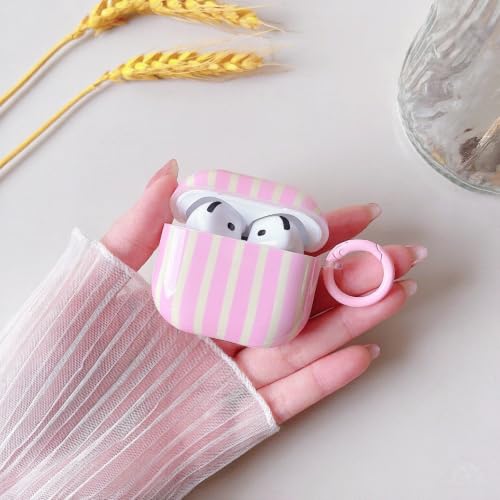 Image of MINSCOSE for AirPods 4 Case,Cute Striped Aesthetic Pattern Design with Trendy Keychain Ring,Soft TPU Protective Shockproof Cover with Cleaner Kit for Girls Women for Airpods 4-Yellow Pink