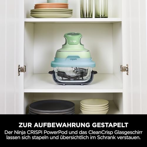 Ninja CRISPi Tragbare Heißluftfritteuse, 3,8 l & 1,4 l, 4-in-1: Heißluftfrittieren, Braten, Aufknuspern, kompaktes Design, 2 abnehmbare Glasbehälter & Deckel, 1700 W, Pastellgrün FN101EUGNBL 6