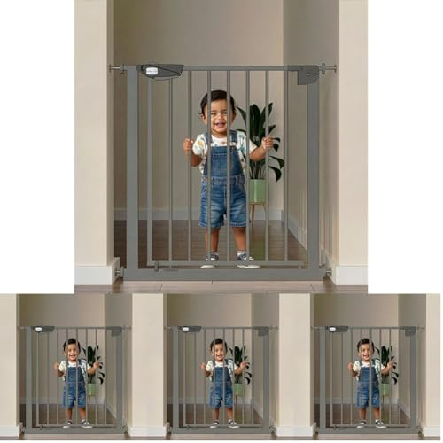 Image of Cherilo Safety gate for Kids Home | Adjustable Pressure-Mounted Gate Barrier (75-84 cm) | No Drill Toddler & Baby Safety gate for Kids & Pets with Auto Close - Grey (Pack of 4)