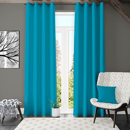SL DECOR Long Blackout Curtain Thermal Insulated Heavy Solid Curtain A Set of 2 Piece, Fabric Curtain (Pacific Blue, 7 Feet)