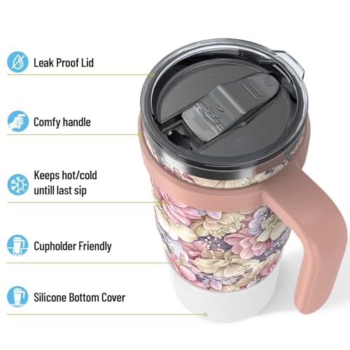 Zenbo 24 oz Insulated Cup with Handle,Silicone Boot,Leak-Proof Lid, Double Wall Vacuum Tumbler-Ideal For Cold/Hot Drinks,Travel Coffee Mug - Image 4