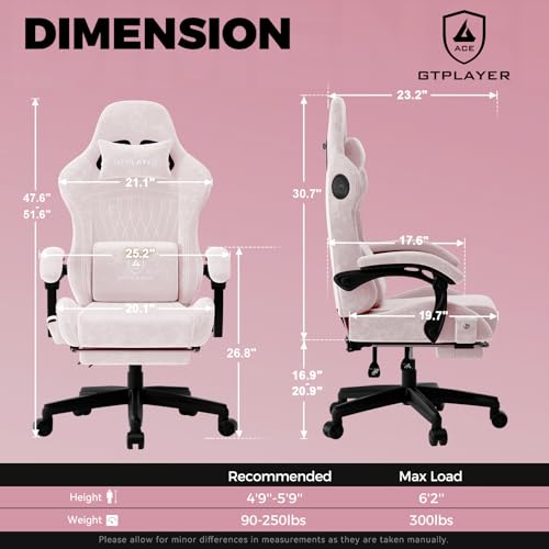 Image of GTPLAYER ACE-PRO Music Gaming Chairs - Built-in Speakers, App Support & Bluetooth Control, Computer Game Chairs with Footrest for Adults, Ergonomic Reclining Silla, Linkage Armrest, Pink 【Velvet】
