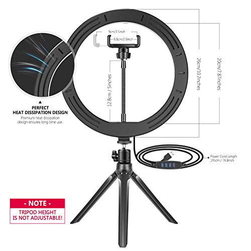 Neewer 10 Zoll USB LED Ringlicht mit Stativständer 3 Lichtmodi/10 Helligkeitsstufen für YouTube Tiktok Makeup Selfie… – Bild 3