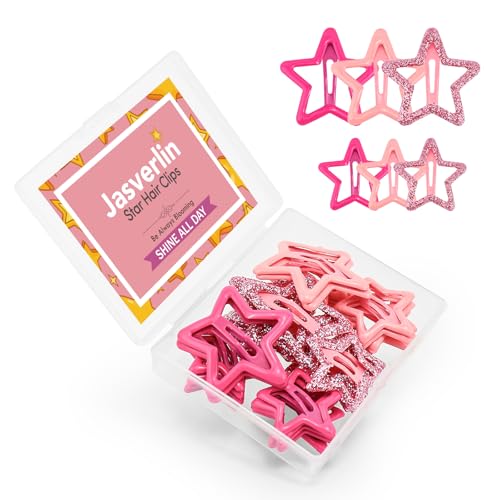 JASVERLIN 36 pinzas de pelo con broche de estrella, Y2k colorido lindo Barrettes para las mujeres niñas, Grueso fino antideslizante pinzas para el cabello Accesorios Purpurina Kawaii Rave (Rosa)