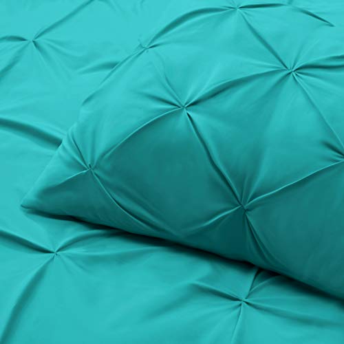 Image of Nestl Twin Comforter Set Pinch Pleat Comforter, Bedding Comforter Sets, Comforter Set for Twin Bed, Pintuck Comforter Set Twin /Twin XL Size, Down Comforter with 1 Pillow Sham, 2-Piece - Teal Blue