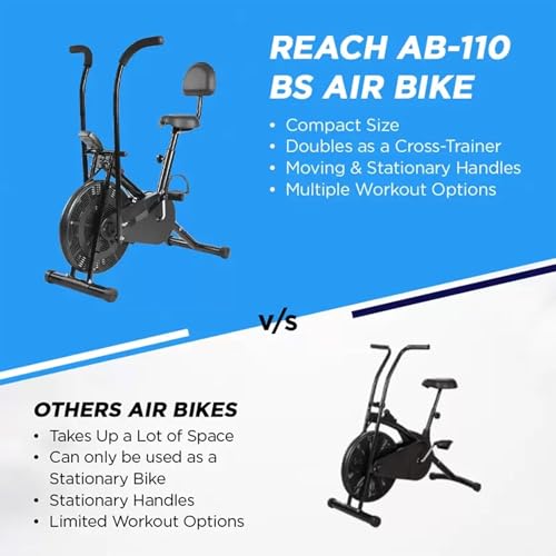 Reach AB 110 BS Upright Air Bike with Back Support & Moving/ Stationary Handle | Mobile Holder at Display & Resistance Knob | Max User Weight 110 Kg | Fitness Equipment for Home/ Gym Cardio Workout 5 41D6ThYhSOL
