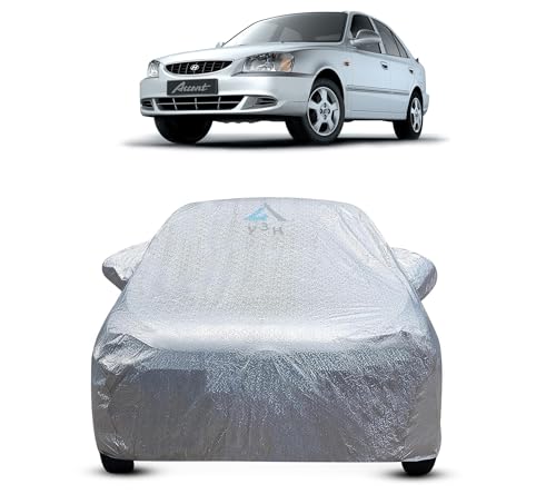 Image of Y3H 100% Waterproof Car Cover Compatible with Hyundai Accent (Model : 1999-2016) Custom Fit Body Covers with Mirror Pockets | Color : Metalic Silver