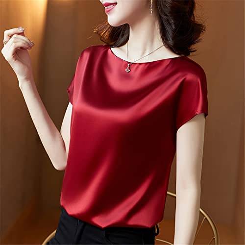 Satin Bottomed Shirt Solid Silk Blouse Wrap Shoulder Short-Sleeved T-Shirt3