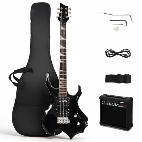 Ktaxon Burning Fire Design Electric Guitar Kit with Amplifier, Black | 36 Inch Beginner Guitar Set...