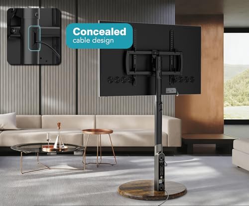 Image of Mobile TV Stand with Power Outlet, Rolling TV Cart for 27-65 Inch OLED LED Monitors, 6 Levels of Height Adjustment, Ambient RGB Lighting on The Bottom Wheels Holds up to 88lbs